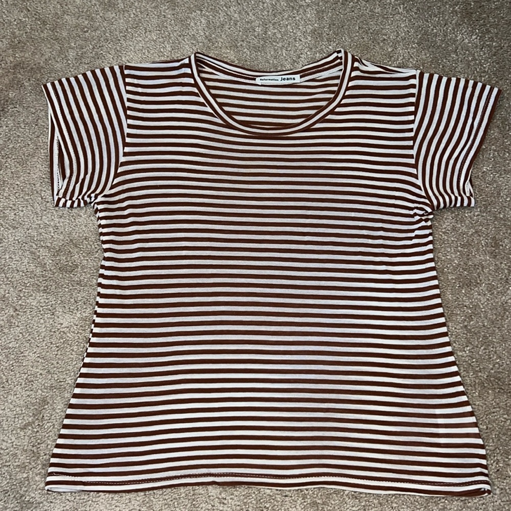 Reformation Jeans Dream Tee Striped 100% Tencel Lyocell Tee Shirt Size XS